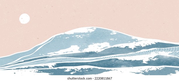 Winter Mountains landscape. Mid century modern art print. Abstract mountain contemporary aesthetic backgrounds landscapes. vector illustrations