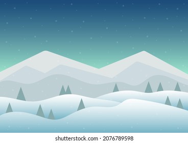Winter mountains landscape with pine forest. Vector illustration.