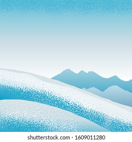 Winter mountains landscape. Ski resort background. Snowy hill view. Vector illustration. Noise texture.