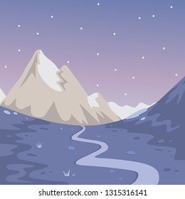 Winter Mountains landscape vector. Cartoon outdoors vector Illustration. Snow mountain.