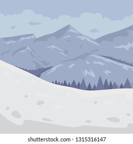 Winter Mountains landscape vector. Cartoon outdoors vector Illustration. Snow mountain.