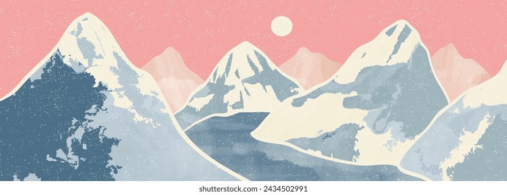 Winter mountains. Mid century modern minimalist art print. Abstract mountain contemporary aesthetic backgrounds landscapes. vector illustrations