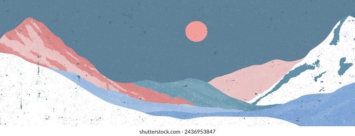 Winter mountains. Mid century modern minimalist art print. Abstract mountain contemporary aesthetic backgrounds landscapes. vector illustrations