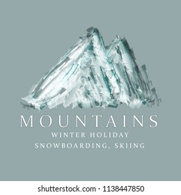 Winter mountains. Mountain resort. Activities. Snowboarding and skiing. Vector illustration.
