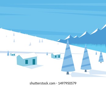 winter mountains snow trees background vector
