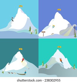 Winter mountains and snowboarders