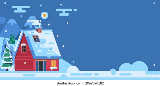 Winter mountains snowy landscape with pines forest and hills on background with copy space for text.