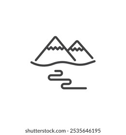 Winter mountains Thin outline art symbol