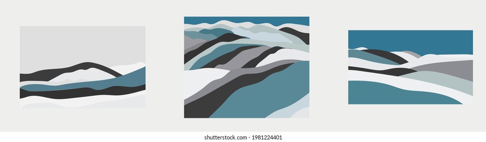 winter mountains valleys landscapes vector background set
