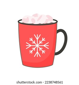 Winterschokolade oder Kakao mit Marshmallows. Roter Schlamm mit Kaffee. Flache Designelemente. Wintersaison-Illustration.