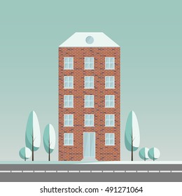 Winter multi-storey brick building