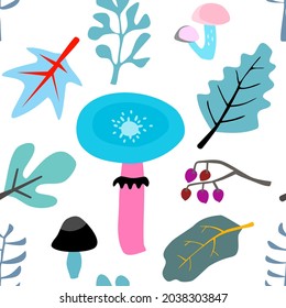 winter mushroom vector seamless pattern