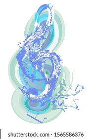 Winter music. Abstract treble clef decorated with snowflakes and notes. Vector illustration.