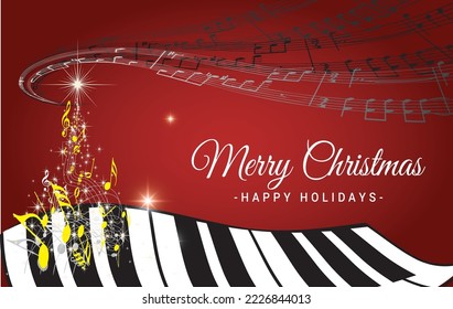 Winter music. Abstract treble clef decorated with snowflakes and notes, holly and music. conceptual illustration. vector piano bar