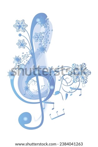 Winter music. Abstract treble clef decorated with snowflakes and notes. Vector illustration.