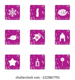Winter mystery icons set. Grunge set of 9 winter mystery vector icons for web isolated on white background