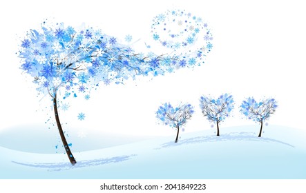 Winter Nature Background with stylized trees representing season - winter. Vector.