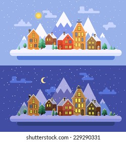 Winter nature.  Christmas time. Vector flat illustrations