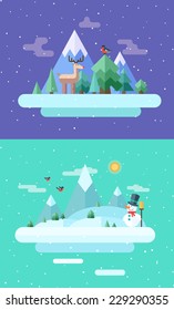 Winter nature.  Christmas time. Vector flat illustrations