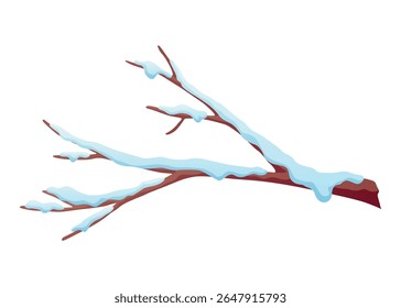 Winter nature design element set. Snow symbol, snowy branch. Snowy decoration isolated on white background. Vector cartoon illustration