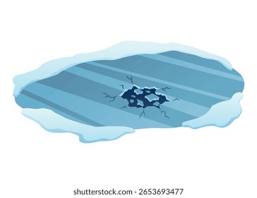 Winter nature design element set. Snow symbol, frozen lake. Snowy decoration isolated on white background. Vector cartoon illustration