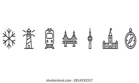 Winter Nature Icon Set – Snowflake, Tree, Lighthouse and Compass Line Icons
Winter nature icon set featuring snowflake, pine tree, lighthouse and compass line icons. Great for winter travel, nature exploration, outdoor adventure and seasonal related website designs.