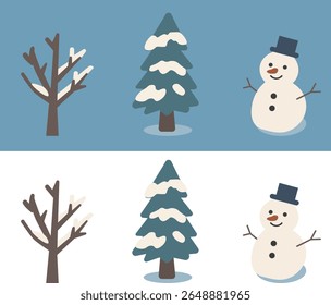Winter Nature Icon Set (Trees and Snowman)