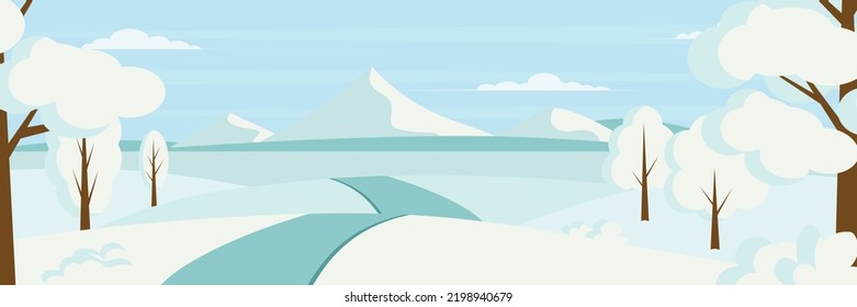 Winter nature landscape, light background with snow on trees. Vector illustration