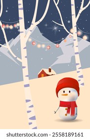 Winter nature landscape vector illustration. Marry christmas and happy new year background design.