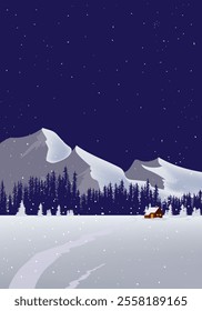 Winter nature landscape vector illustration. Marry christmas and happy new year background design.