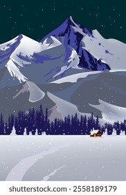 Winter nature landscape vector illustration. Marry christmas and happy new year background design.