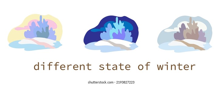 Winter Nature. Set Cute vector illustration of winter landscape natural background with trees.