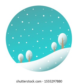 Winter nature: trees and snow. Round vector illustration about the cold season.
