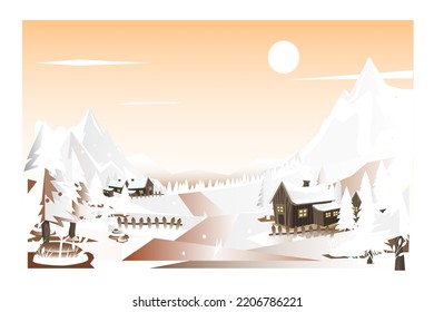 Winter nature village landscape. Winter season. Vectorial illustration.