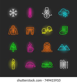 winter neon icon set, vector design editable stroke