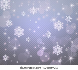 Winter New Year background with Christmas snowflakes,glowing stars,light flashes,highlight circles on transparent backdrop,web online concept.Flyer banner concept,night club party poster