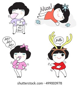 Winter New Year Christmas Moment Character illustration set