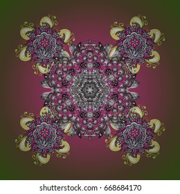 Winter, New Year, Christmas simple design on a colored background. Vector ornamental pattern with stylized snowflakes. Snowflake doodles. Snow crystal regular texture.