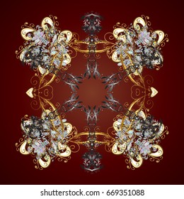 Winter, New Year, Christmas simple design on a brown background. Snow crystal regular texture. Snowflake doodles.