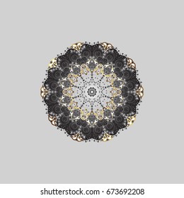 Winter, New Year, Christmas simple design on a black background. Snow crystal regular texture on colors. Vector ornamental pattern with stylized golden snowflakes.