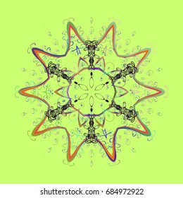 Winter, New Year, Christmas simple design on a colorful background. Vector seamless pattern with stylized snowflakes.