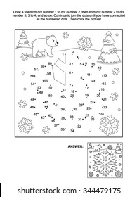 Winter, New Year Or Christmas Themed Connect The Dots Picture Puzzle And Coloring Page - Snowflake. Answer Included.
