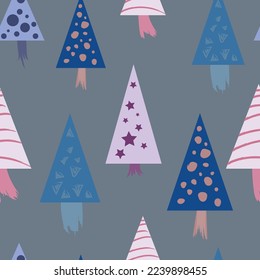 winter New Year Christmas vector seamless pattern stylized fir trees pastel colors blue grey teal