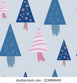 Winter Neujahr Weihnachten Vektor nahtlose Muster styliert Tannenbäume pastellfarben blauer grauer Tee