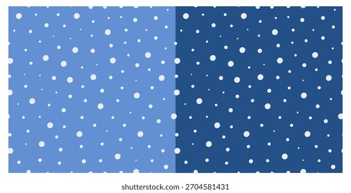 Winter New Year's Christmas pattern. Snowfall. A set of simple snow backgrounds. Seamless, repeating background for holiday packaging and wallpaper decor.