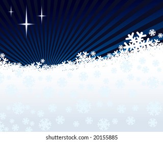 Winter night background, shining stars and white snow