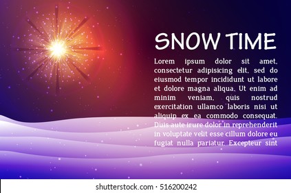 Winter night blue background with sun and snow. vector illustration.