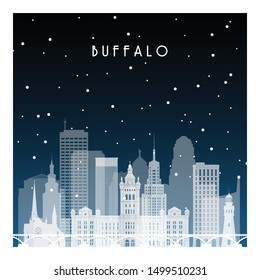 Winter night in Buffalo. Night city in flat style for banner, poster, illustration, background.