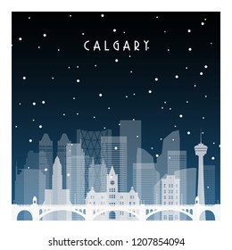 Winter night in Calgary. Night city in flat style for banner, poster, illustration, background.