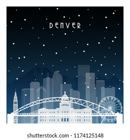 Winter night in Denver. Night city in flat style for banner, poster, illustration, background.